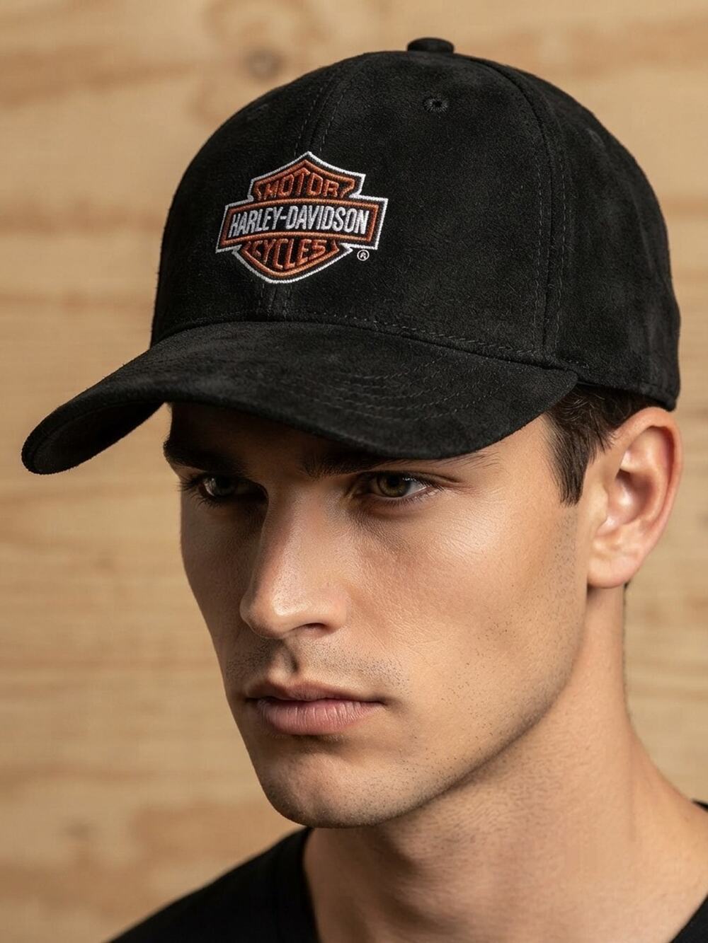 Harley Davidson Black Suede Leather Baseball Hat Cap Bar Shield Embroidered OSFA